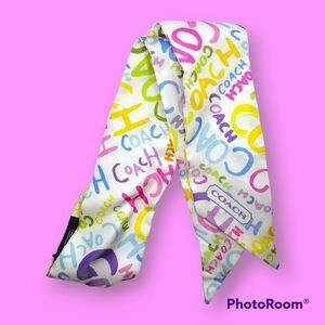 Coach Rainbow Multi-colored Twilly Silk Skinny Scarf
